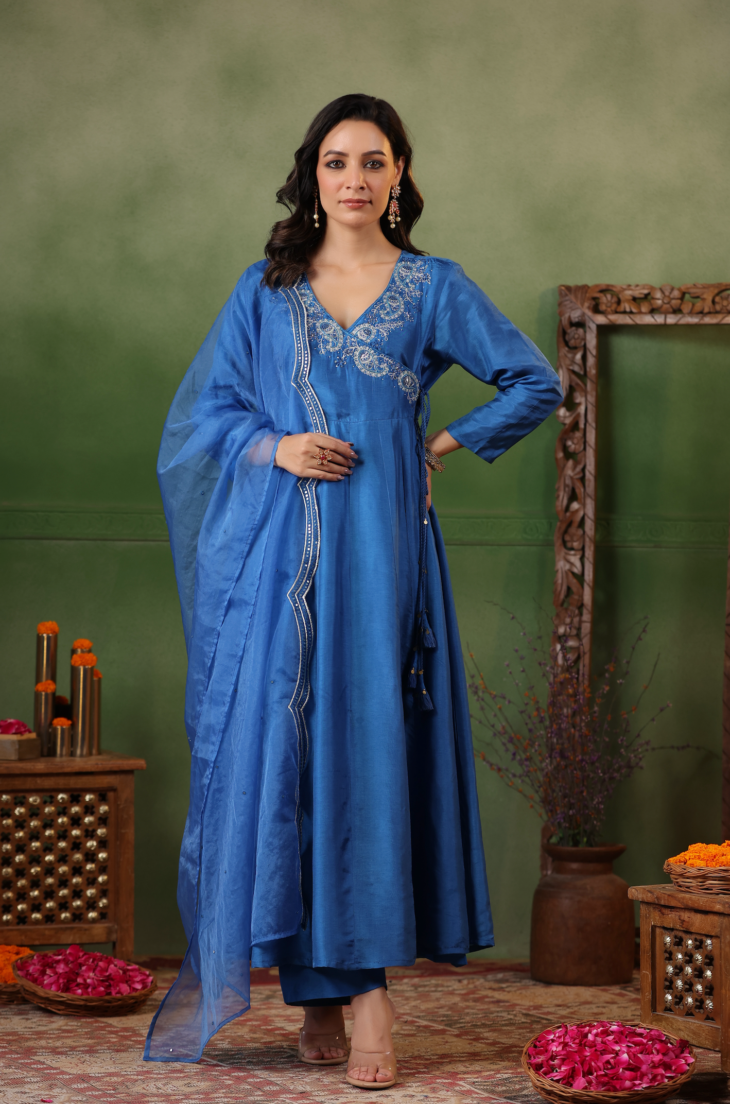 Cobalt Blue Angrakha Suit Set