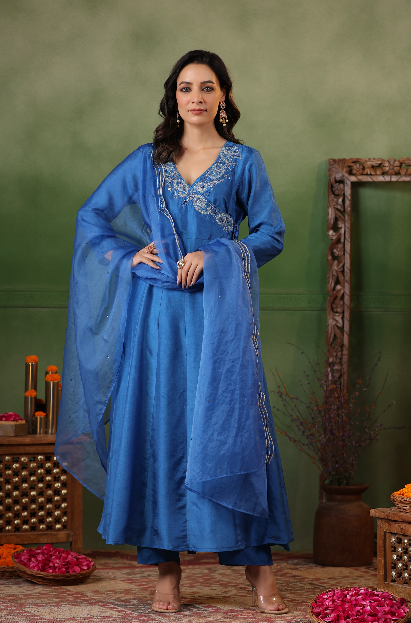 Cobalt Blue Angrakha Suit Set