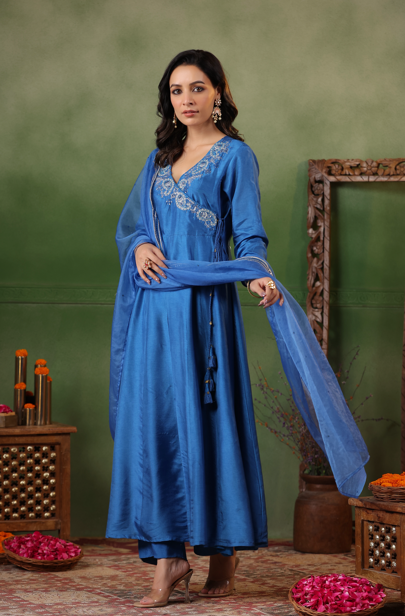 Cobalt Blue Angrakha Suit Set