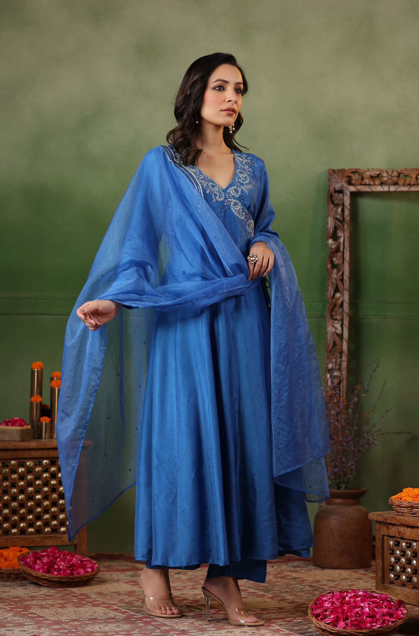 Cobalt Blue Angrakha Suit Set