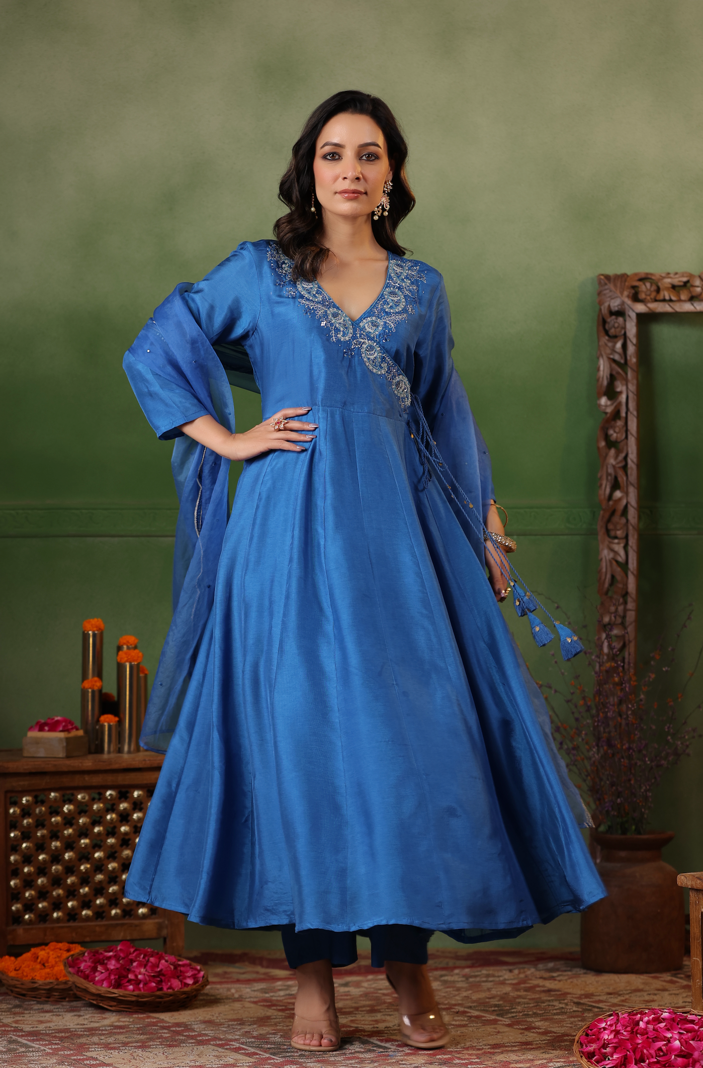 Cobalt Blue Angrakha Suit Set