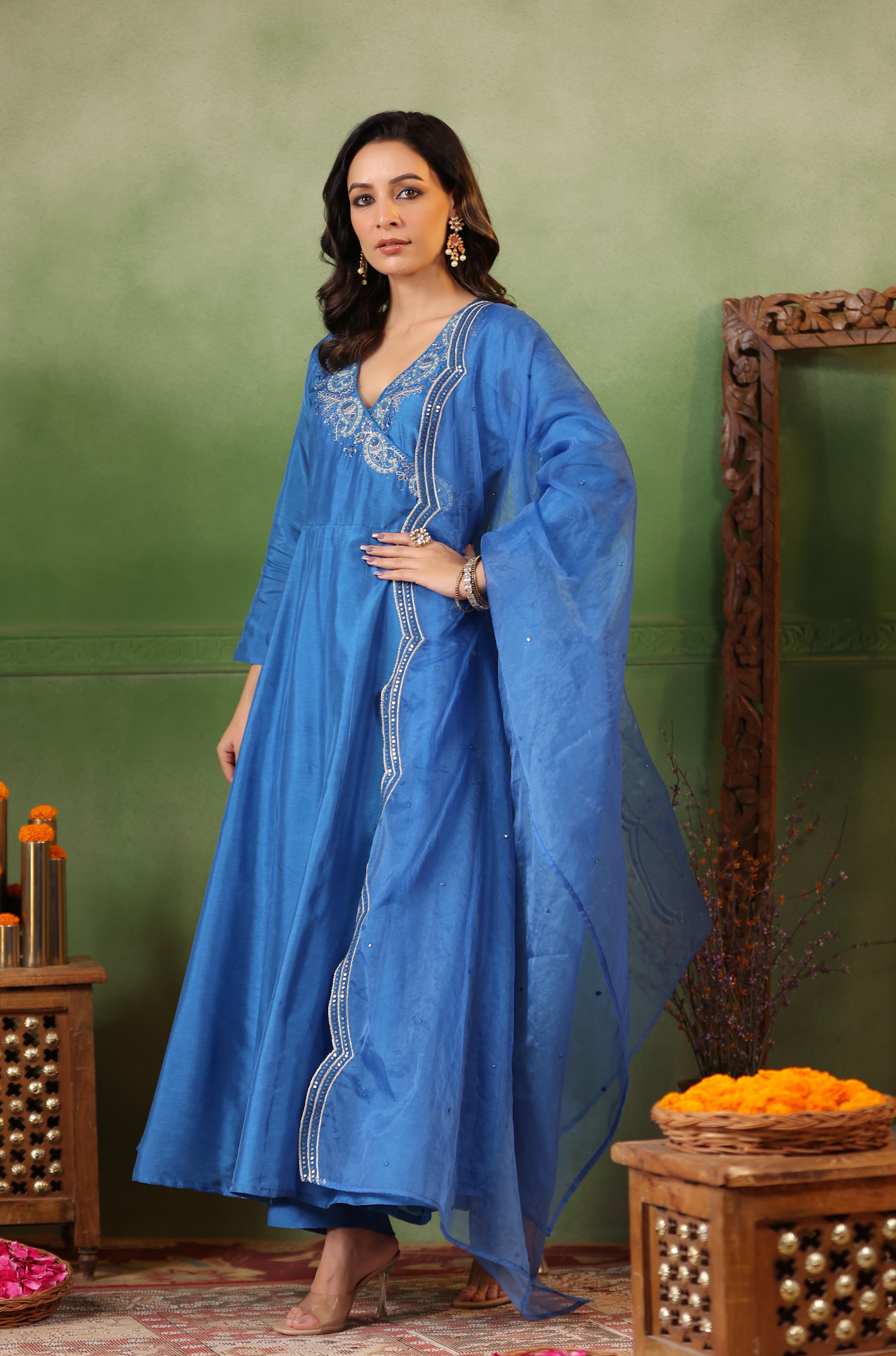 Cobalt Blue Angrakha Suit Set