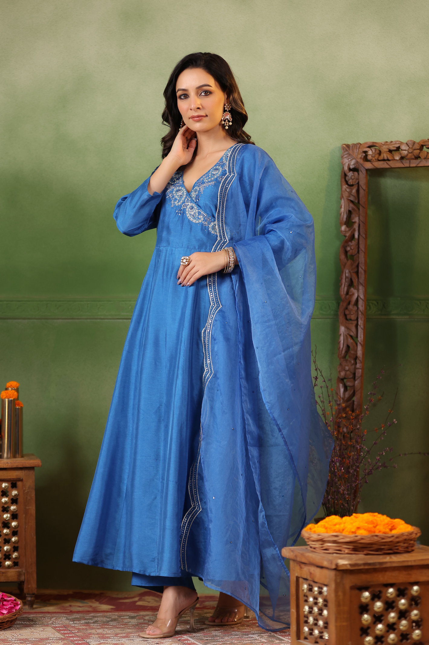 Cobalt Blue Angrakha Suit Set