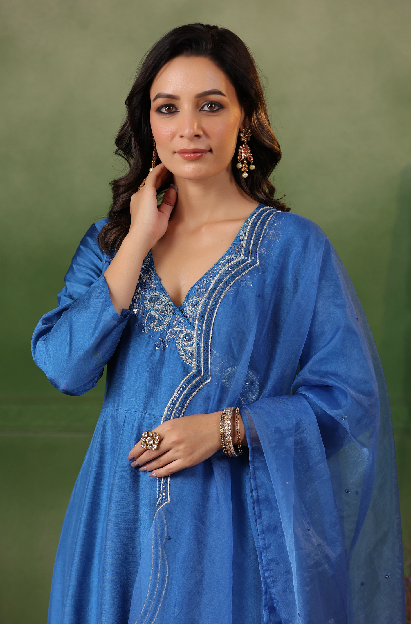 Cobalt Blue Angrakha Suit Set