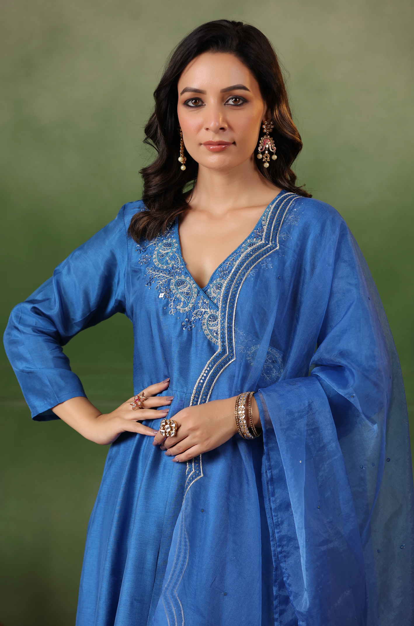 Cobalt Blue Angrakha Suit Set