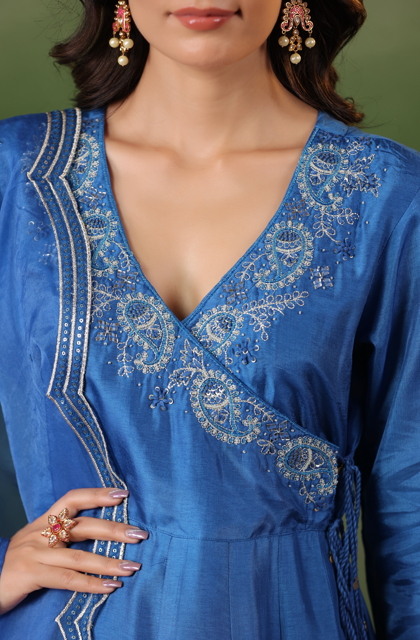 Cobalt Blue Angrakha Suit Set