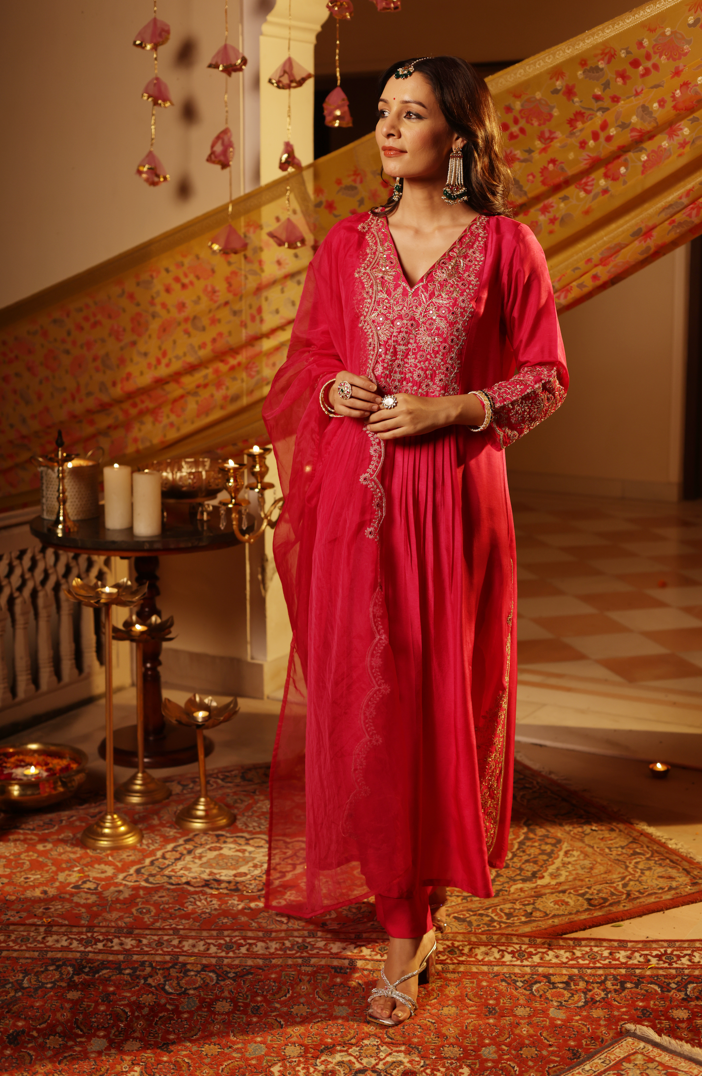 Ruby Pink Silk Suit Set