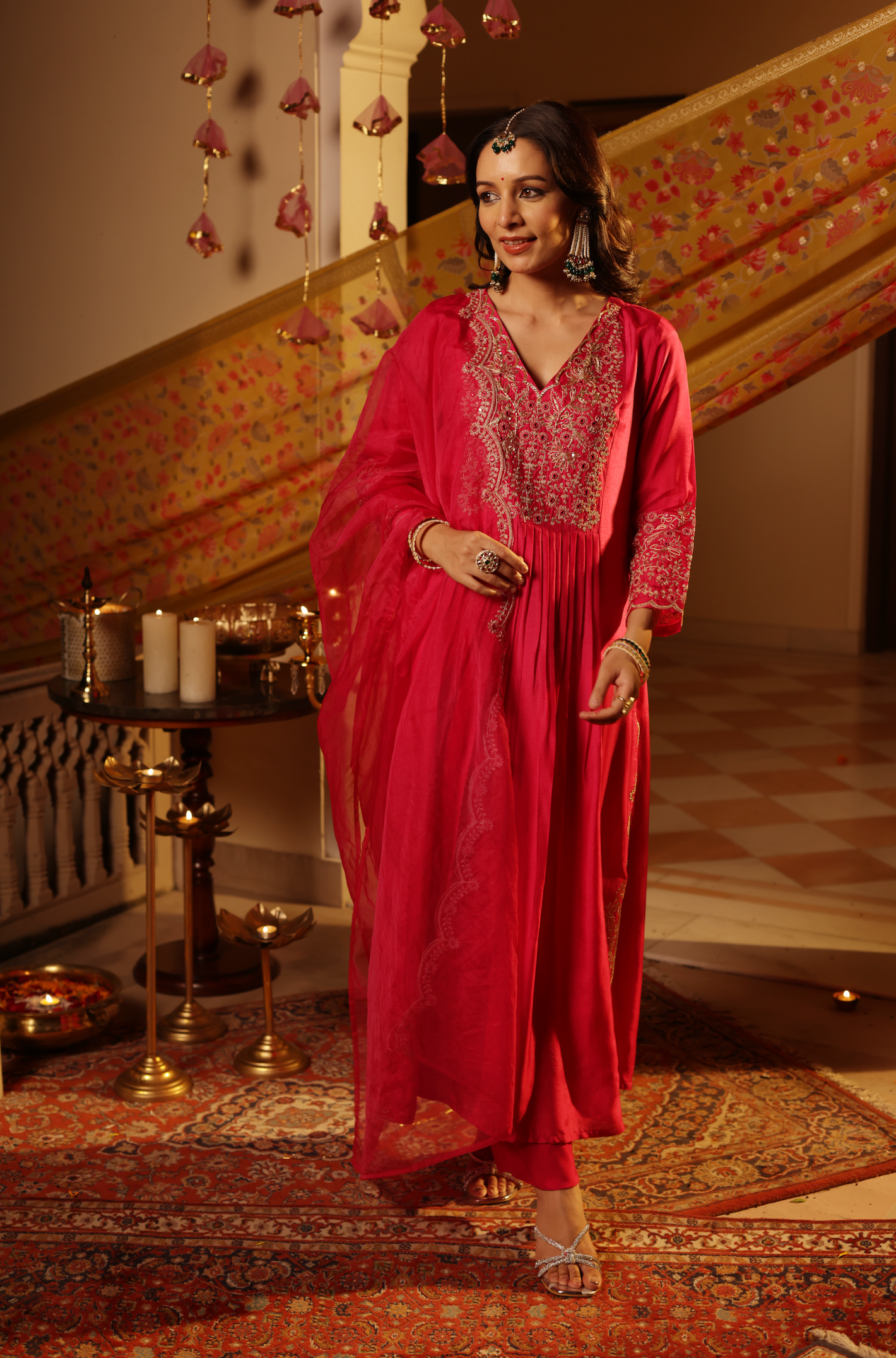 Ruby Pink Silk Suit Set