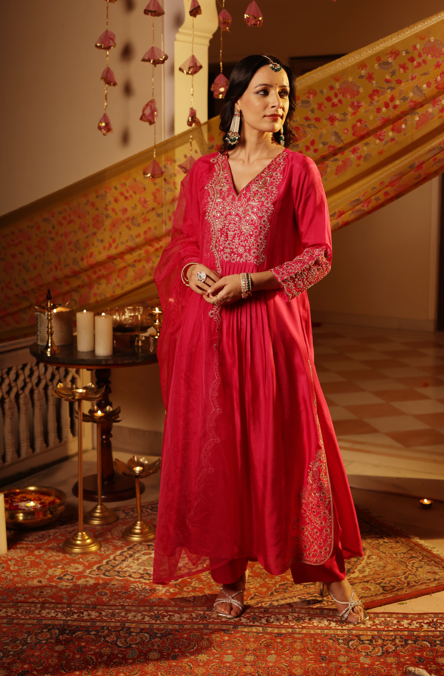 Ruby Pink Silk Suit Set