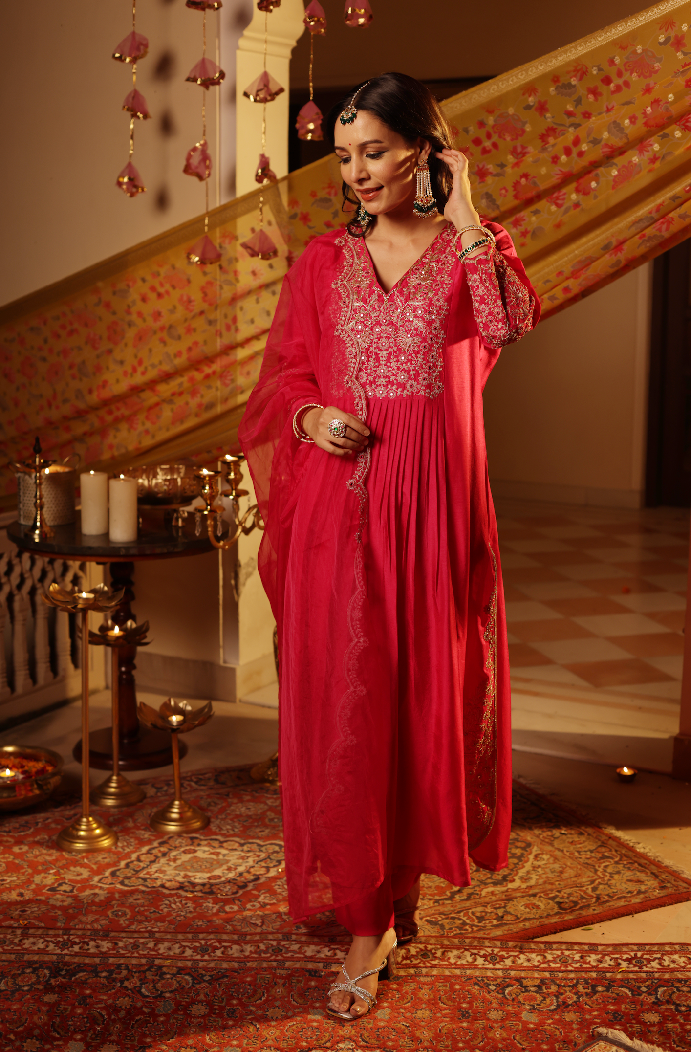 Ruby Pink Silk Suit Set