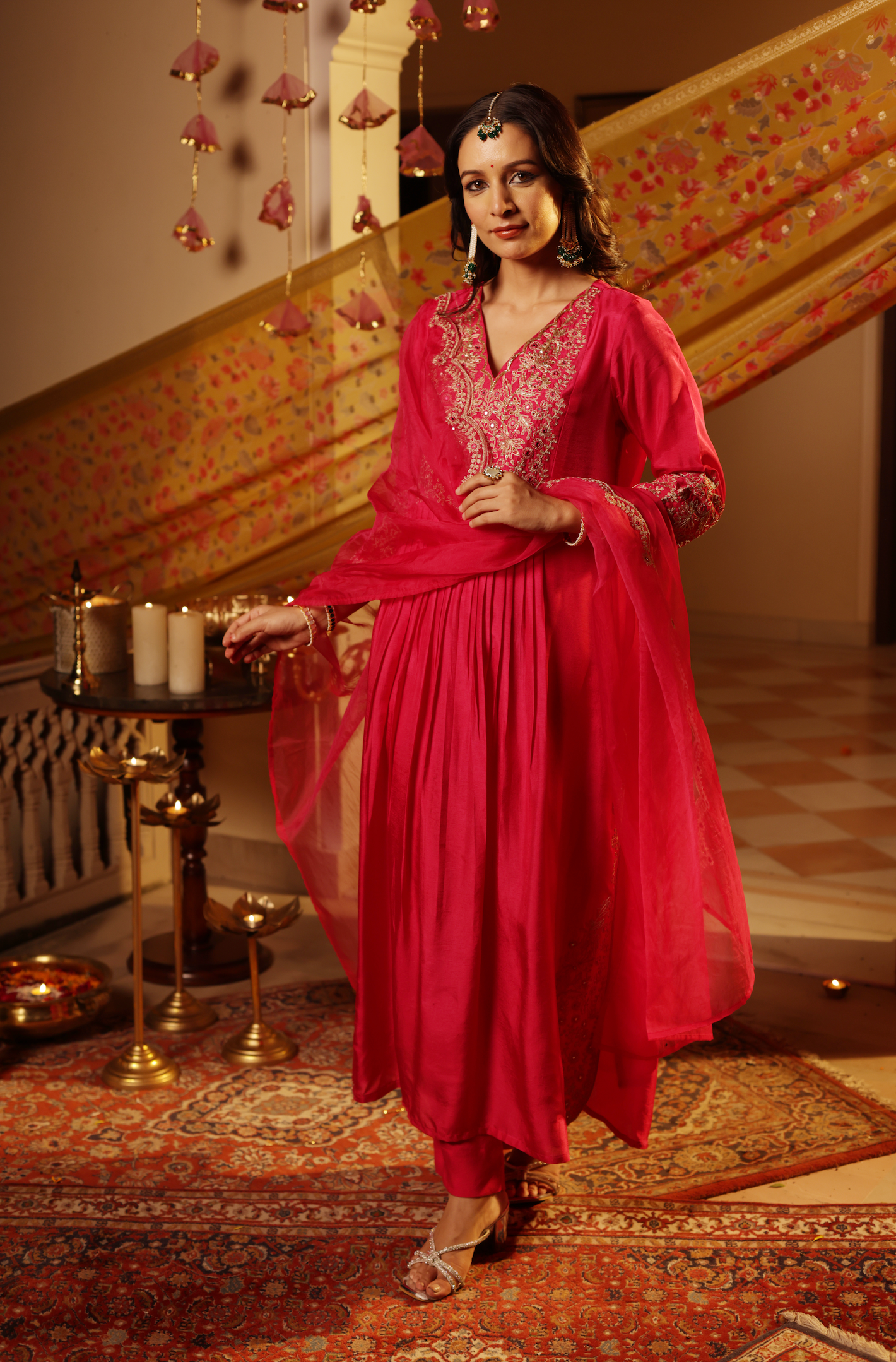 Ruby Pink Silk Suit Set