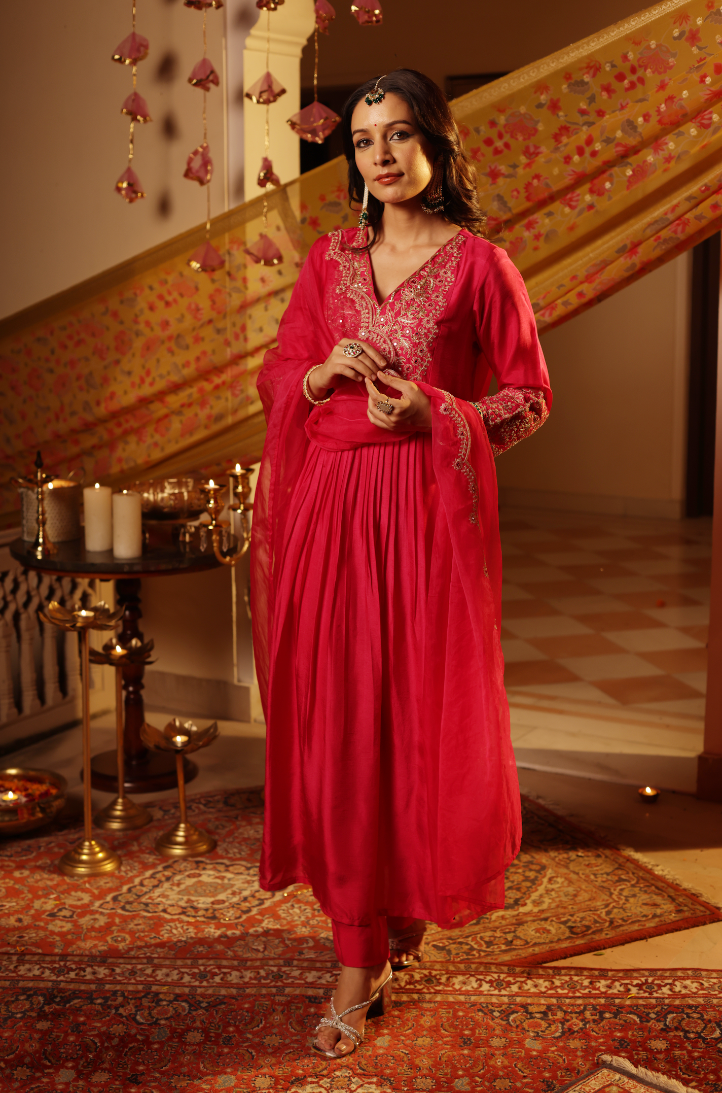 Ruby Pink Silk Suit Set