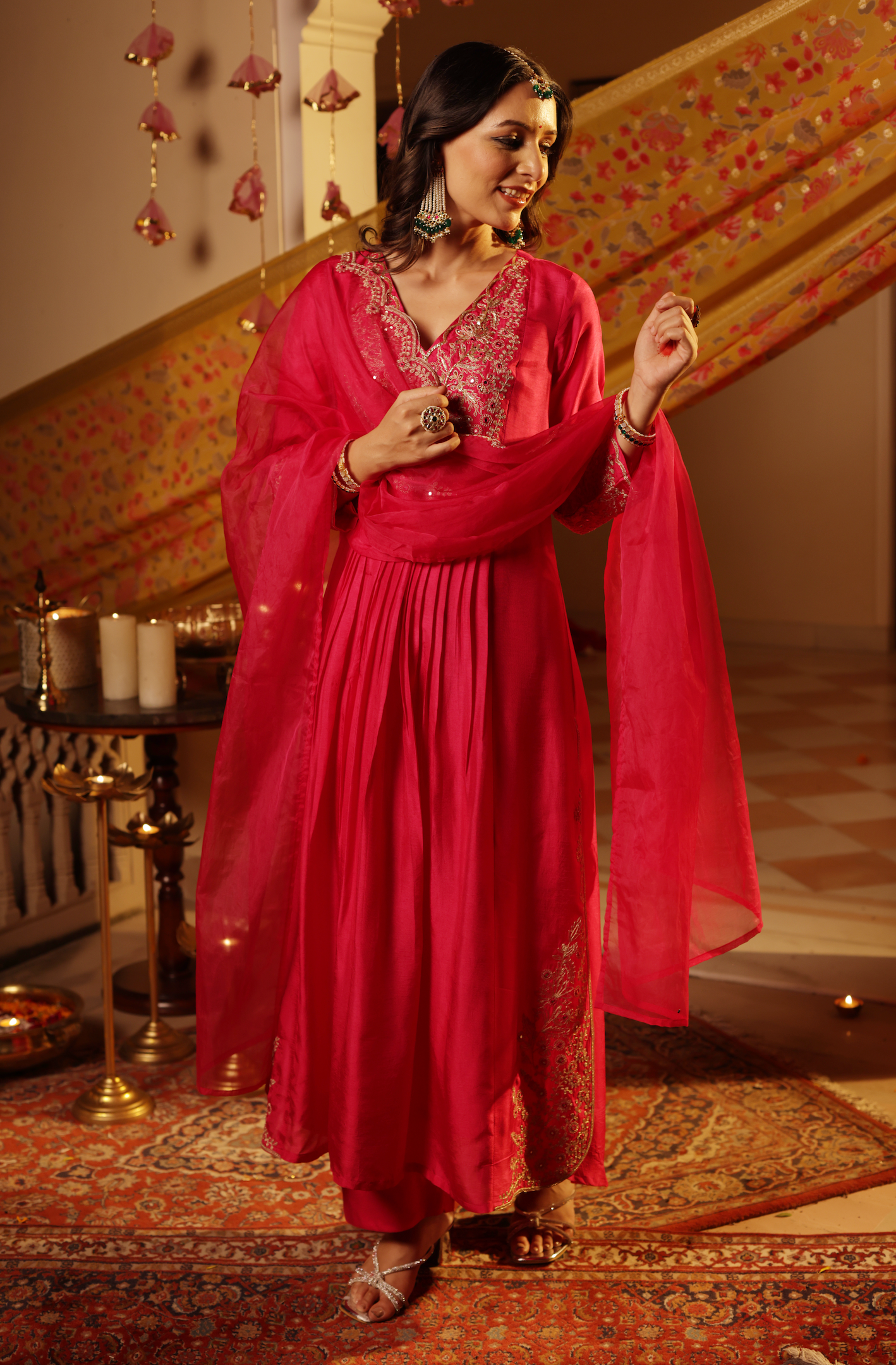 Ruby Pink Silk Suit Set