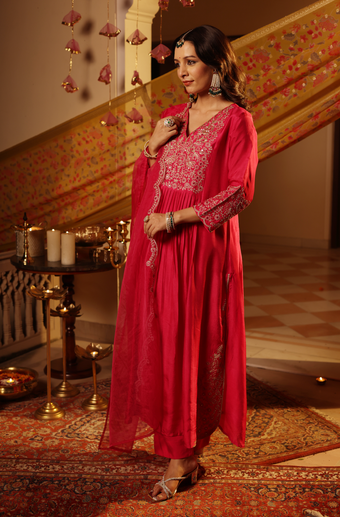 Ruby Pink Silk Suit Set