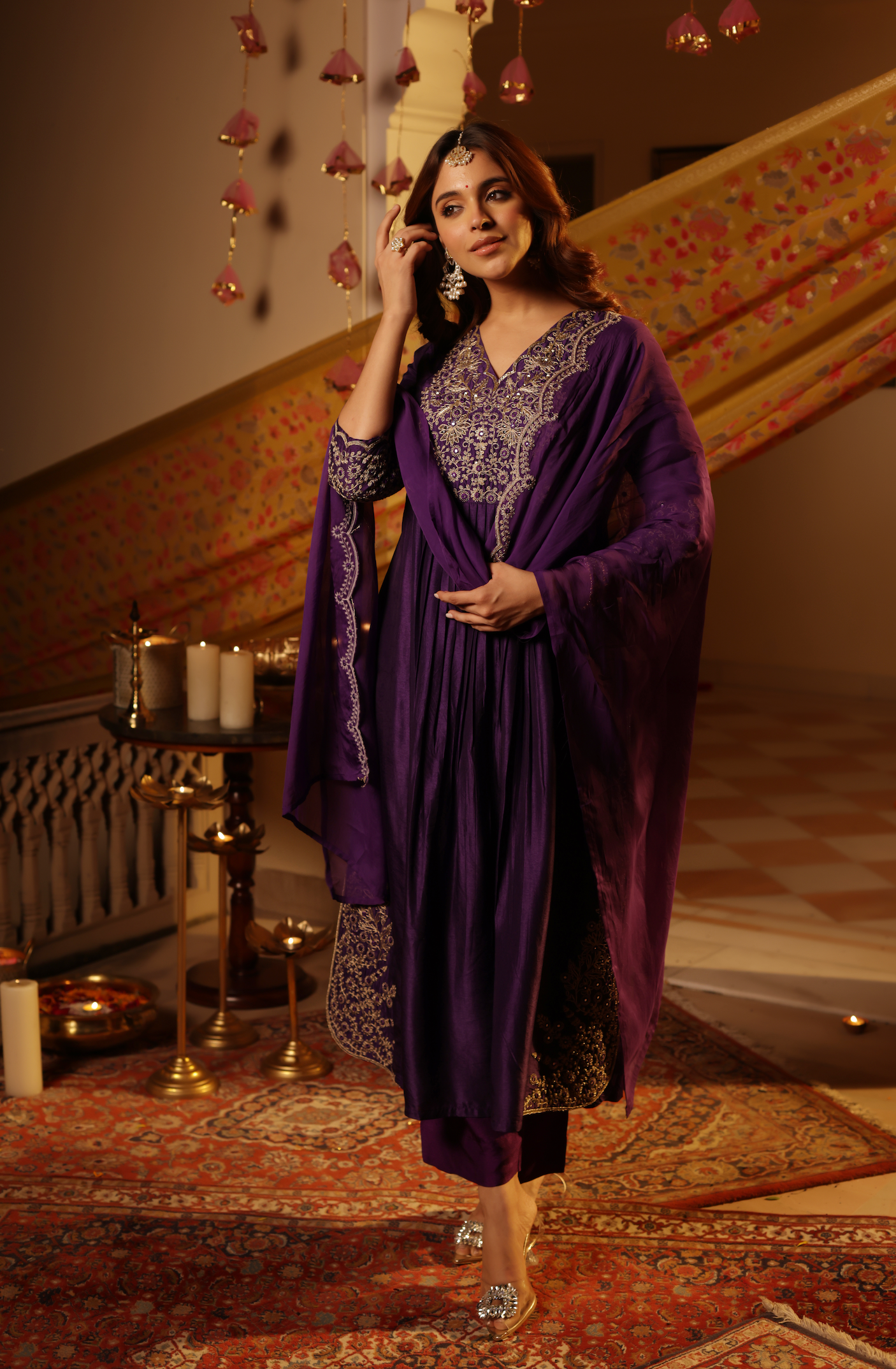 Dark Purple Silk Suit Set