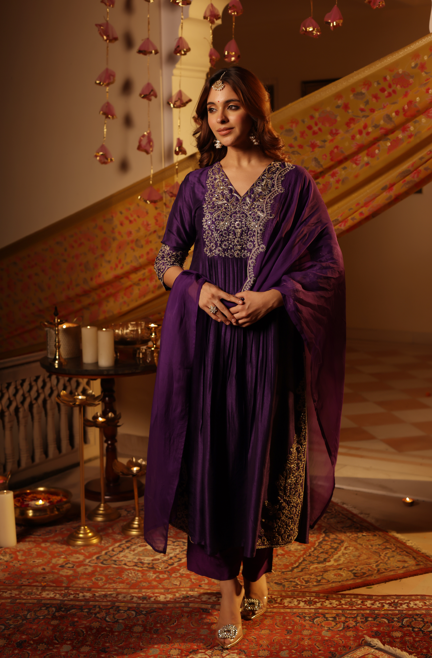 Dark Purple Silk Suit Set