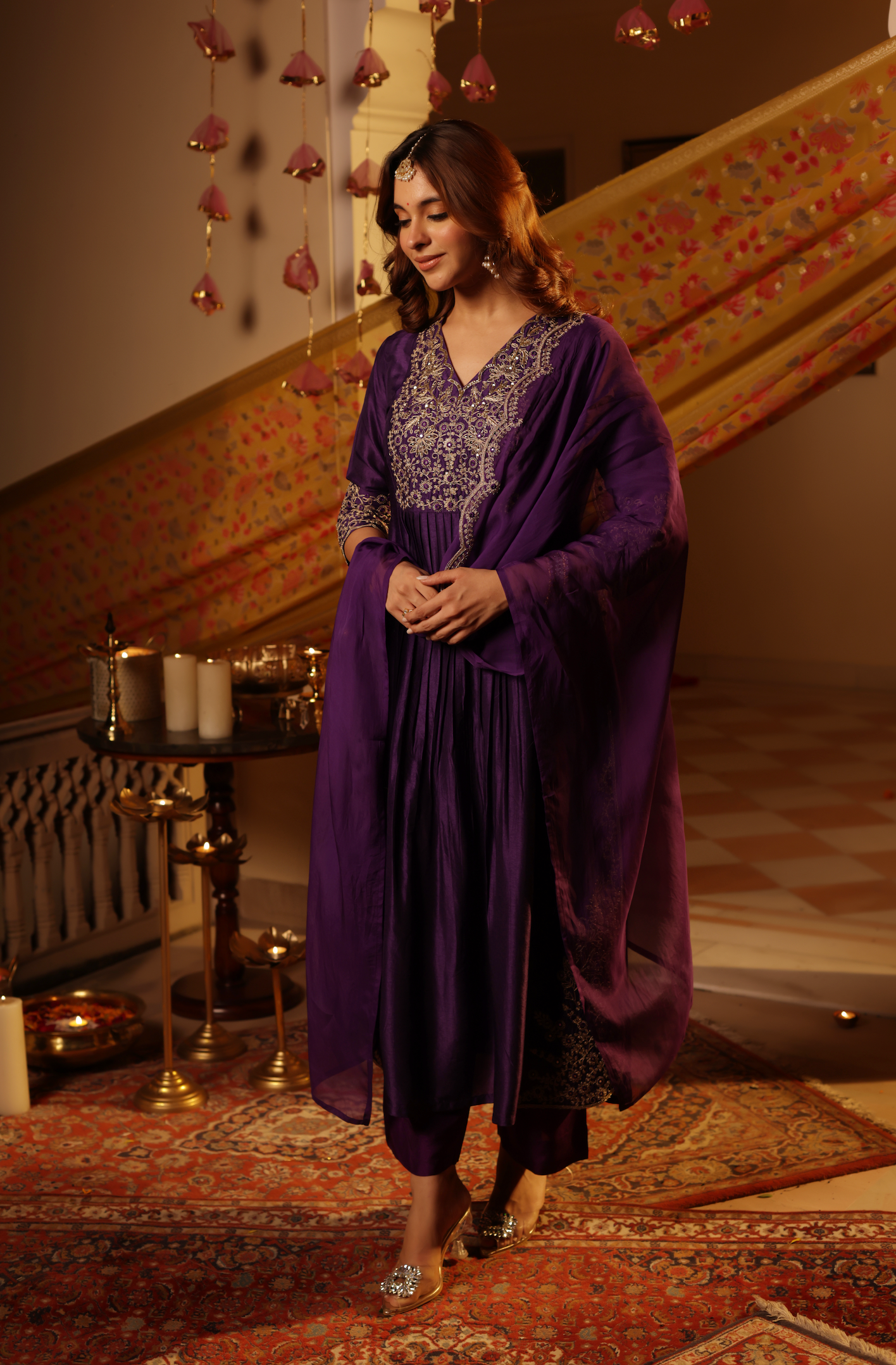 Dark Purple Silk Suit Set