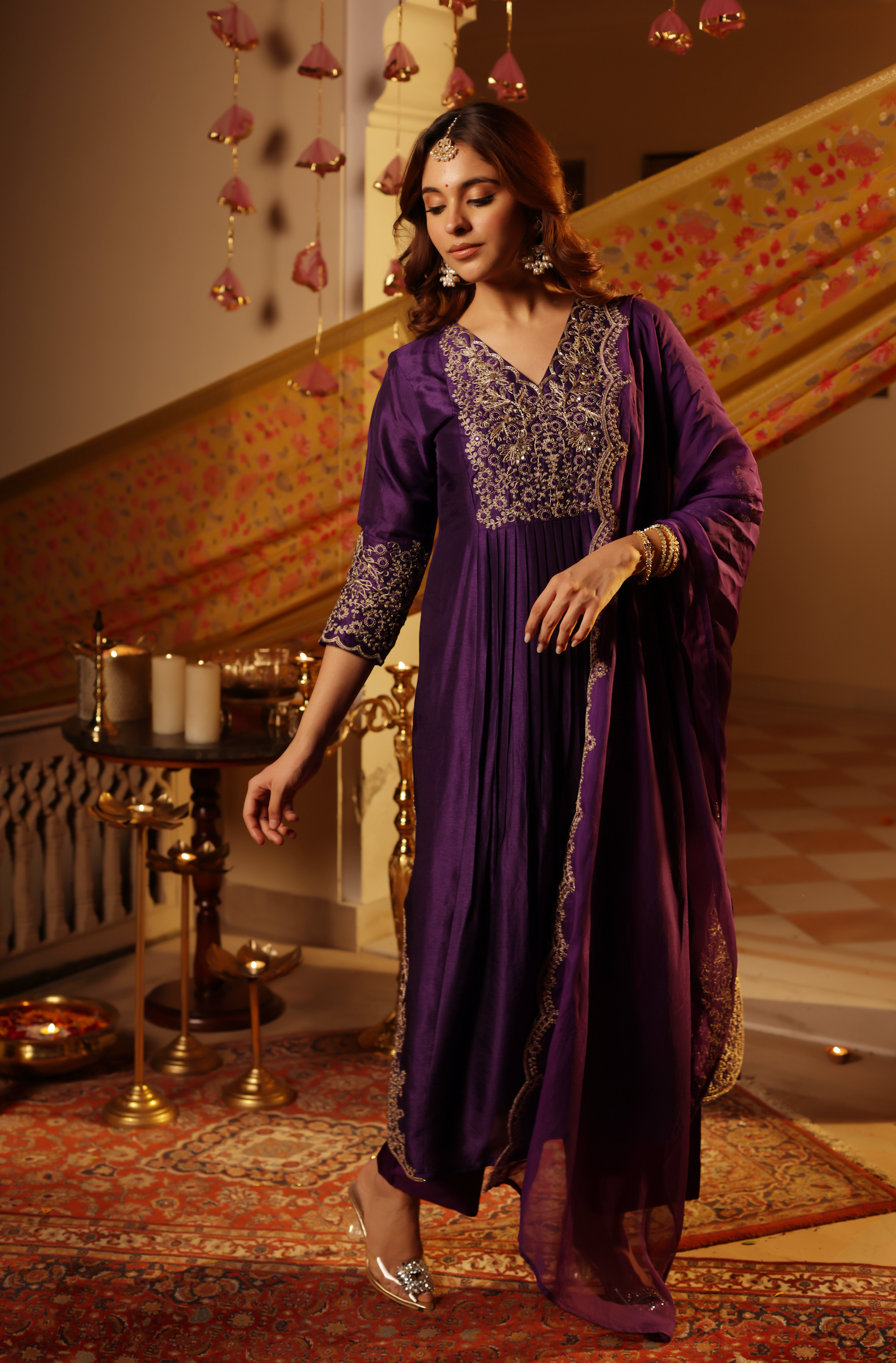 Dark Purple Silk Suit Set