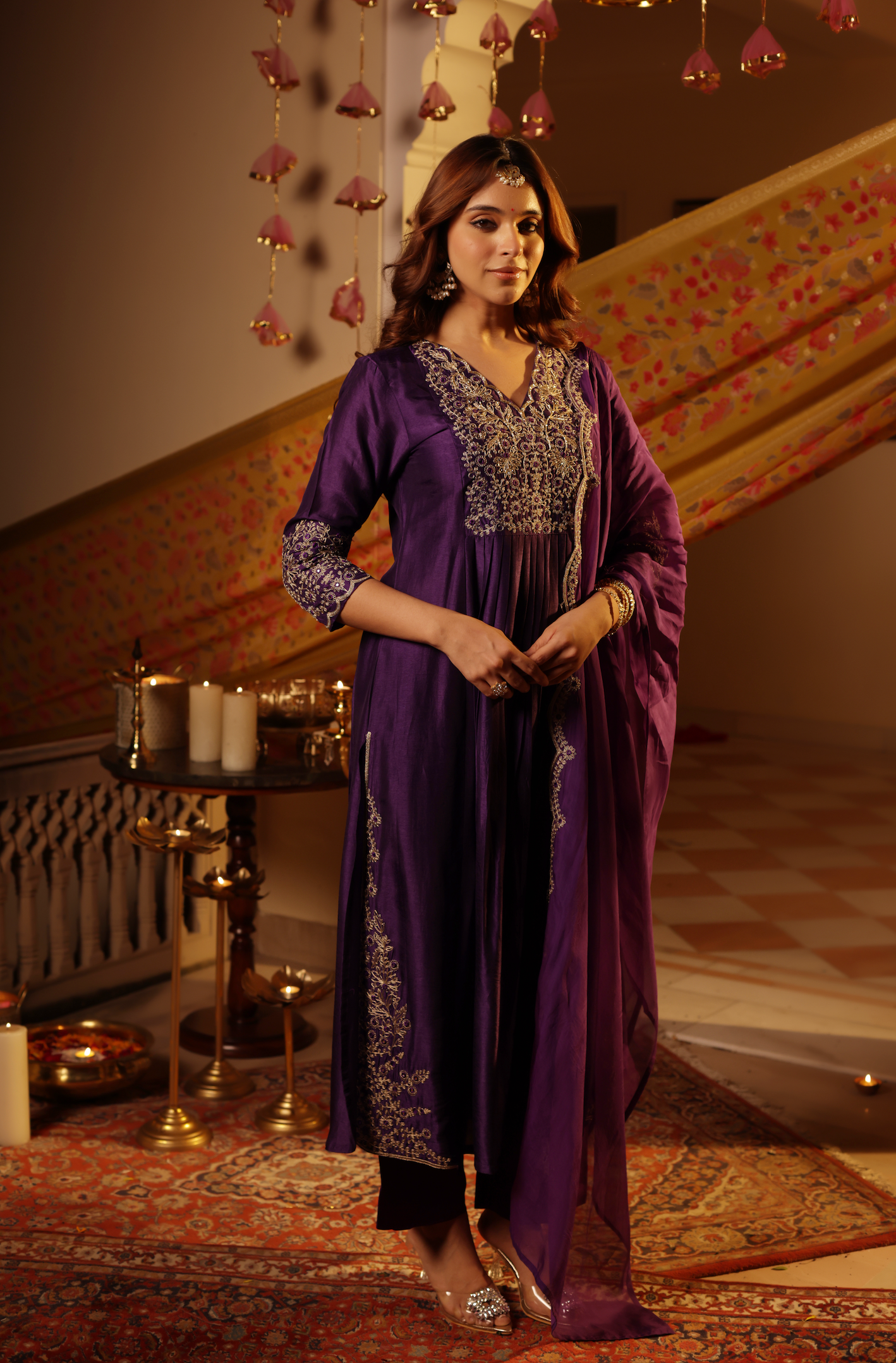 Dark Purple Silk Suit Set