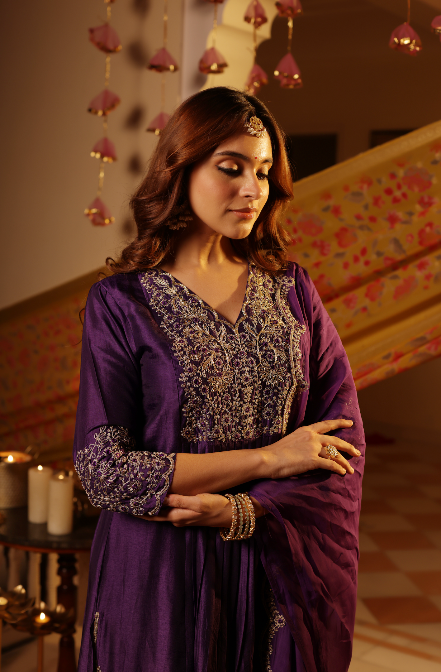 Dark Purple Silk Suit Set