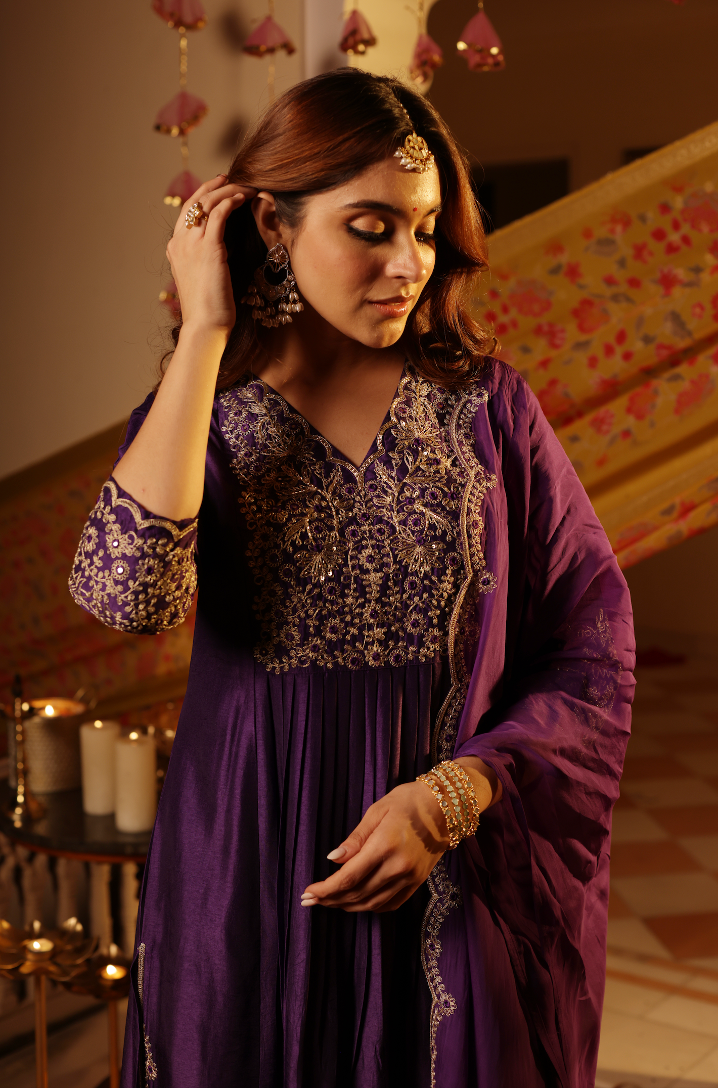 Dark Purple Silk Suit Set