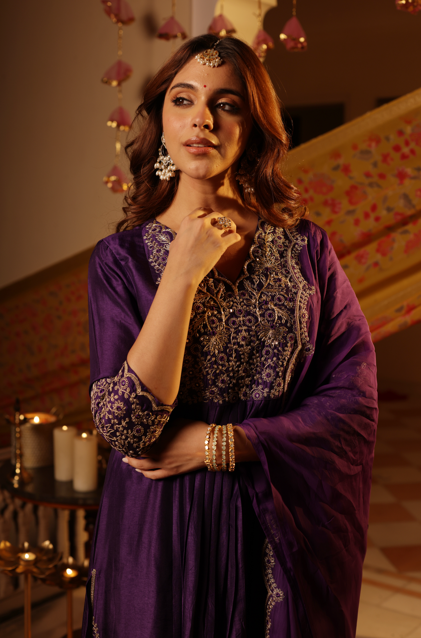 Dark Purple Silk Suit Set