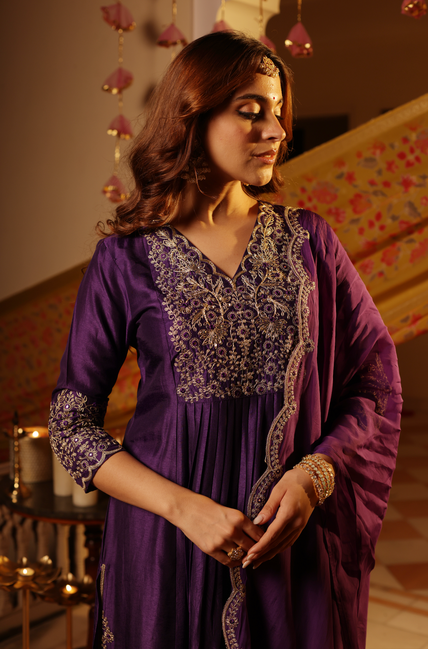 Dark Purple Silk Suit Set