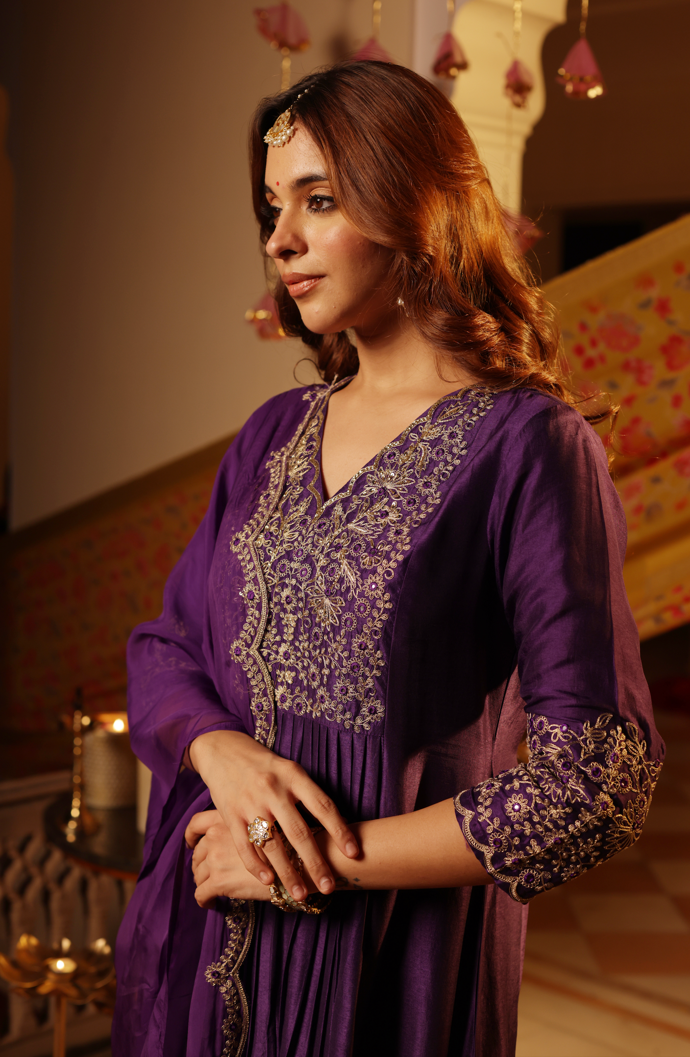 Dark Purple Silk Suit Set