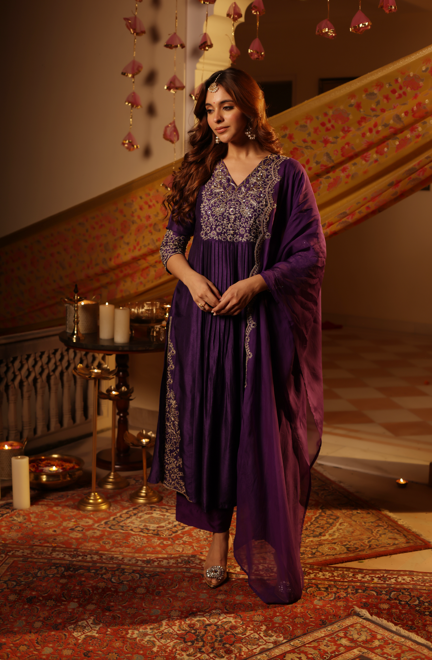 Dark Purple Silk Suit Set