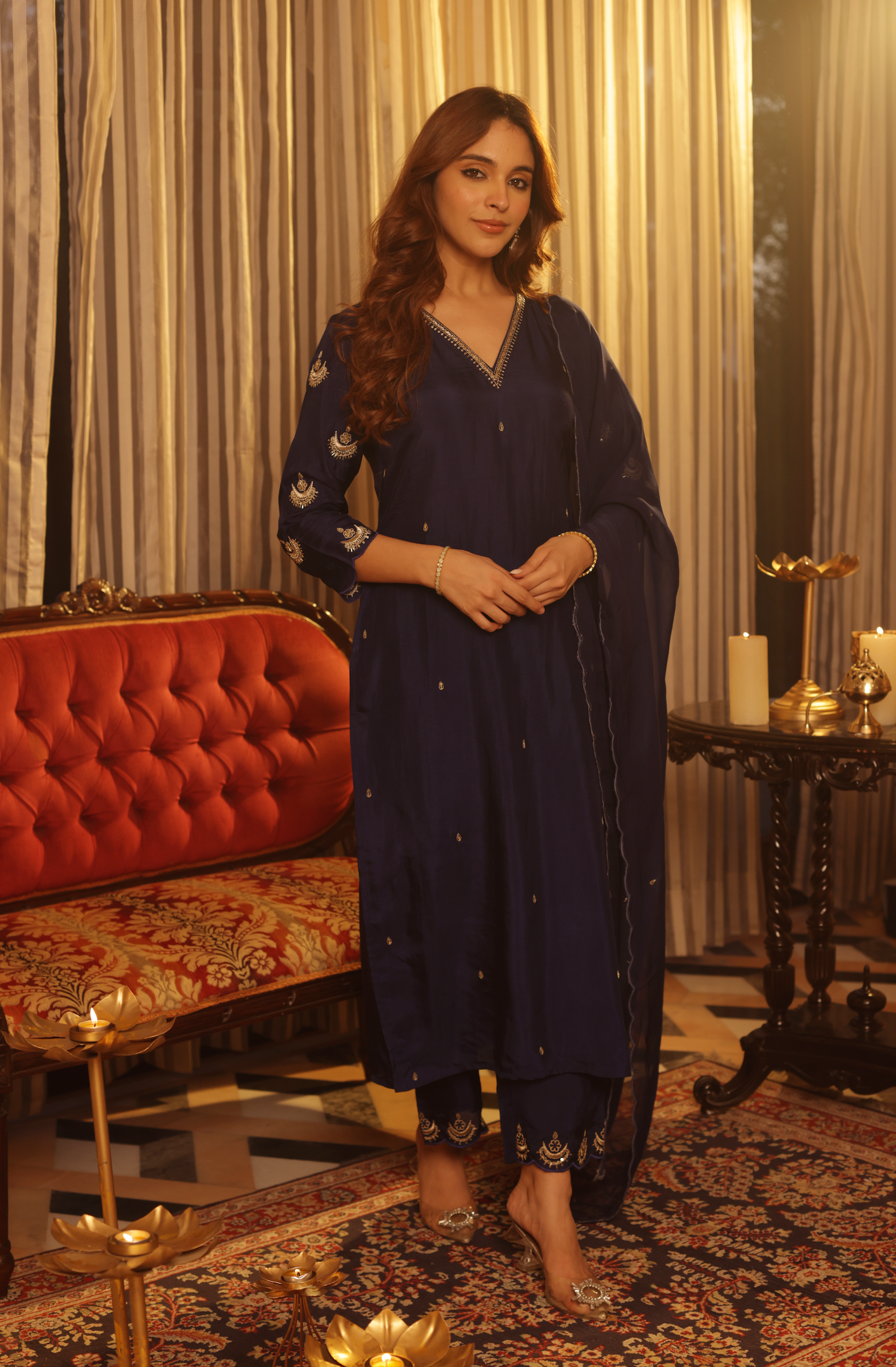 Diamond Blue Silk Suit Set