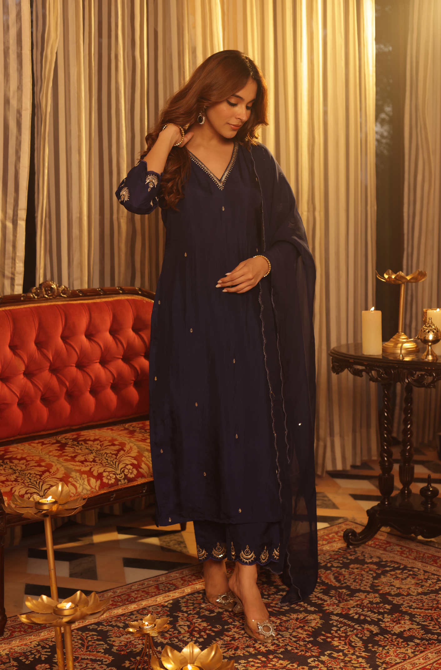 Diamond Blue Silk Suit Set