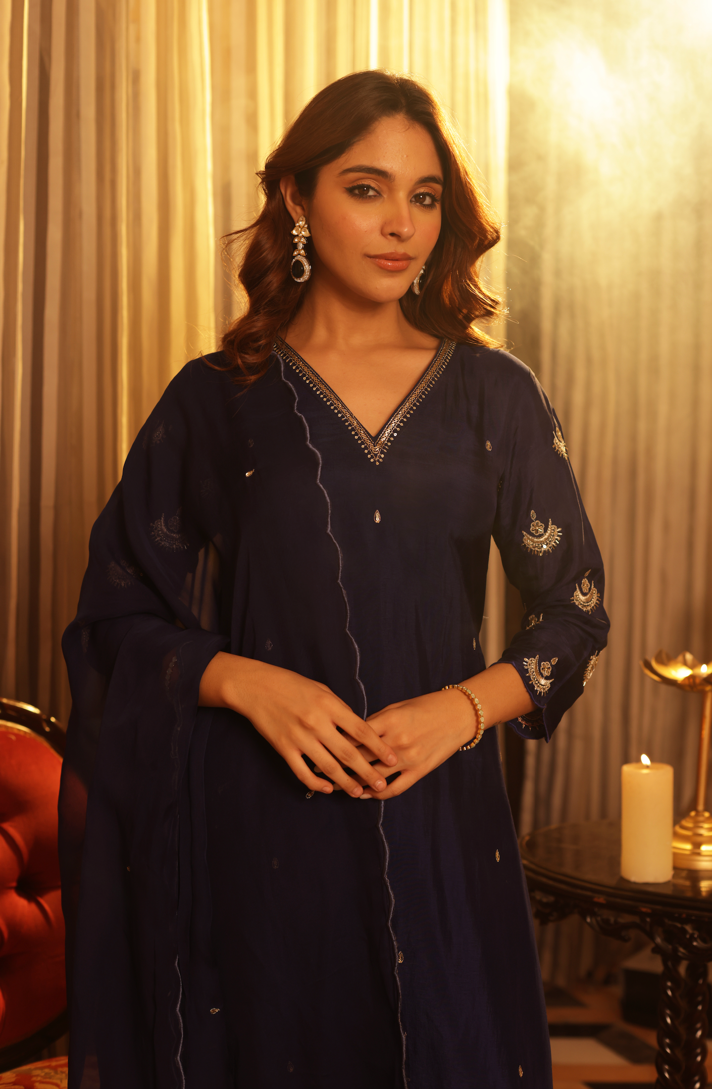 Diamond Blue Silk Suit Set