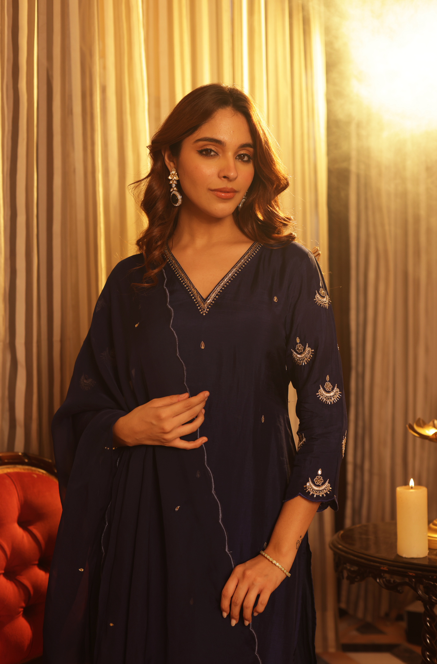 Diamond Blue Silk Suit Set