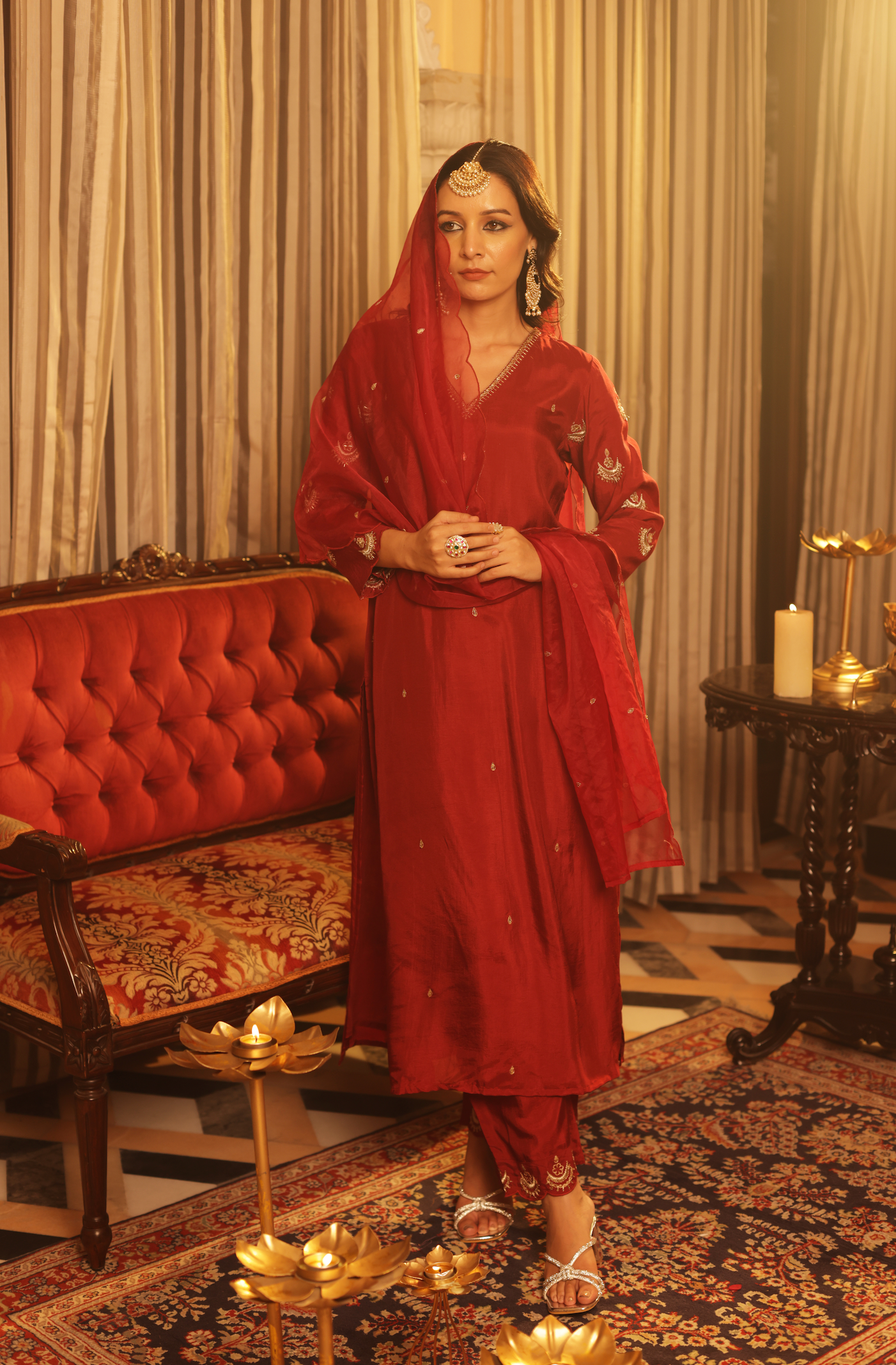 Diamond Red Silk Suit Set