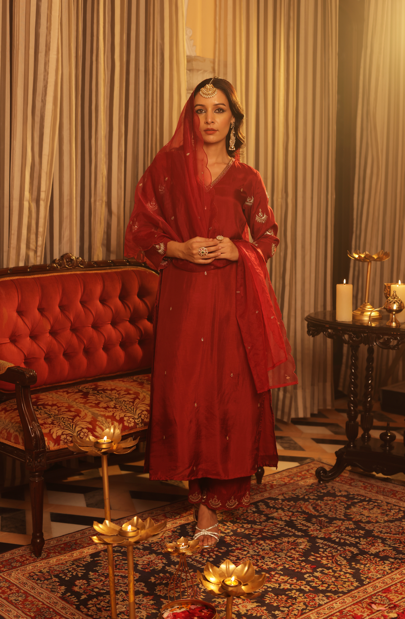 Diamond Red Silk Suit Set