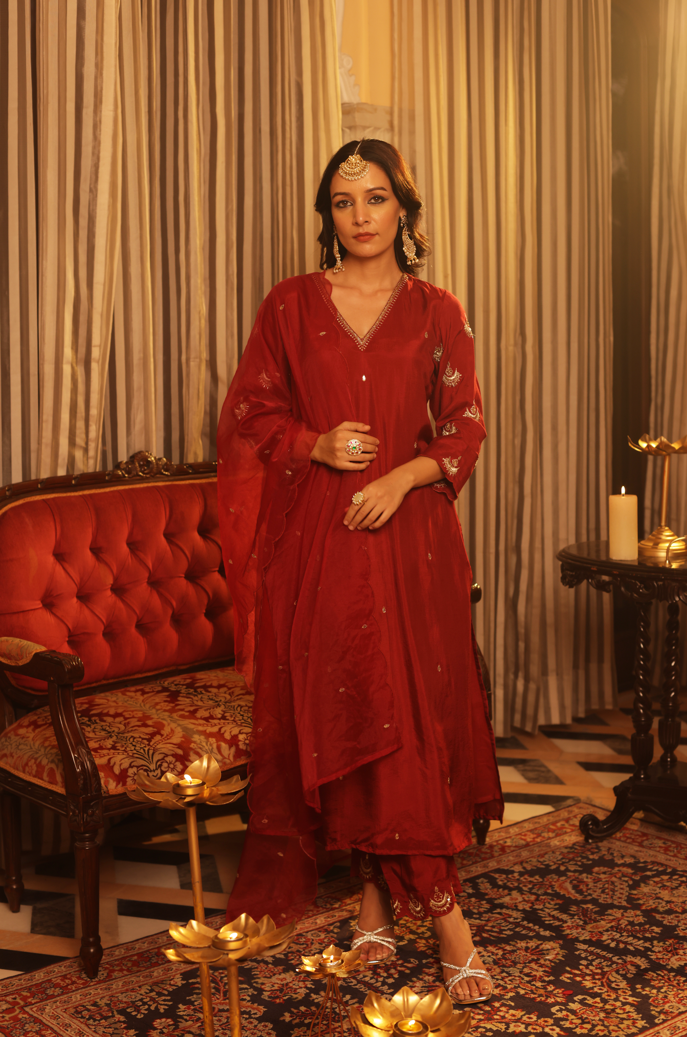 Diamond Red Silk Suit Set