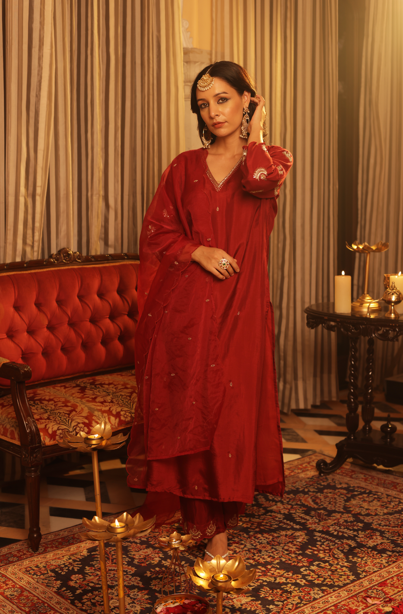 Diamond Red Silk Suit Set