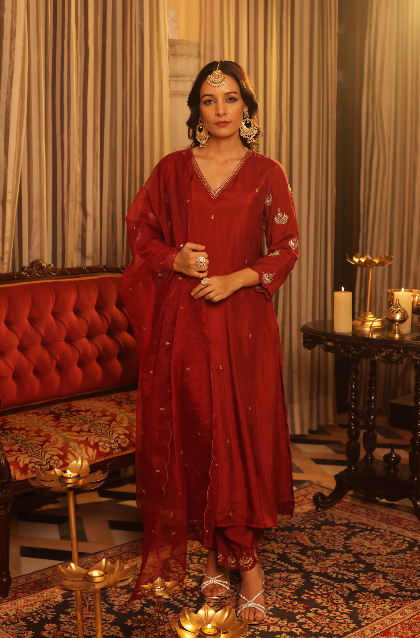 Diamond Red Silk Suit Set