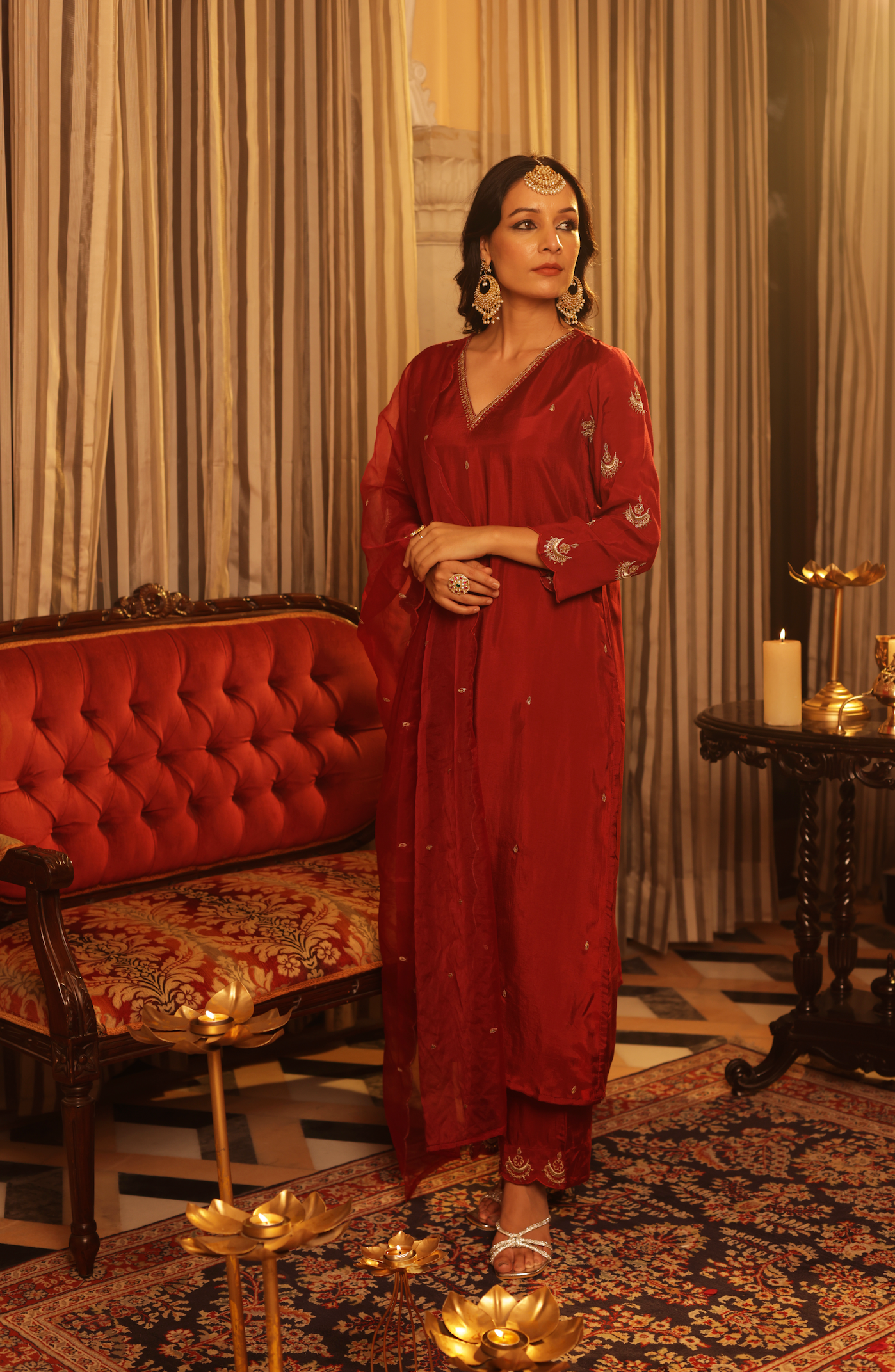 Diamond Red Silk Suit Set