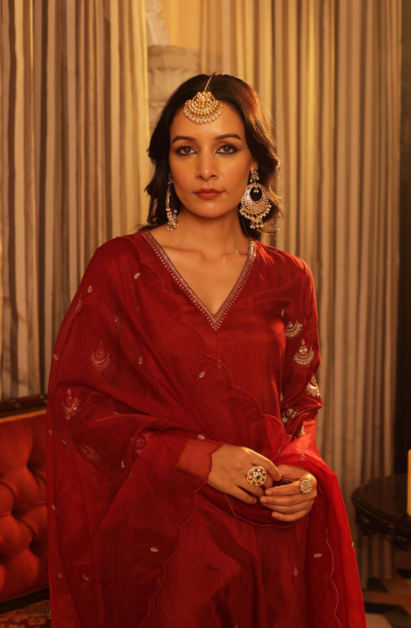 Diamond Red Silk Suit Set