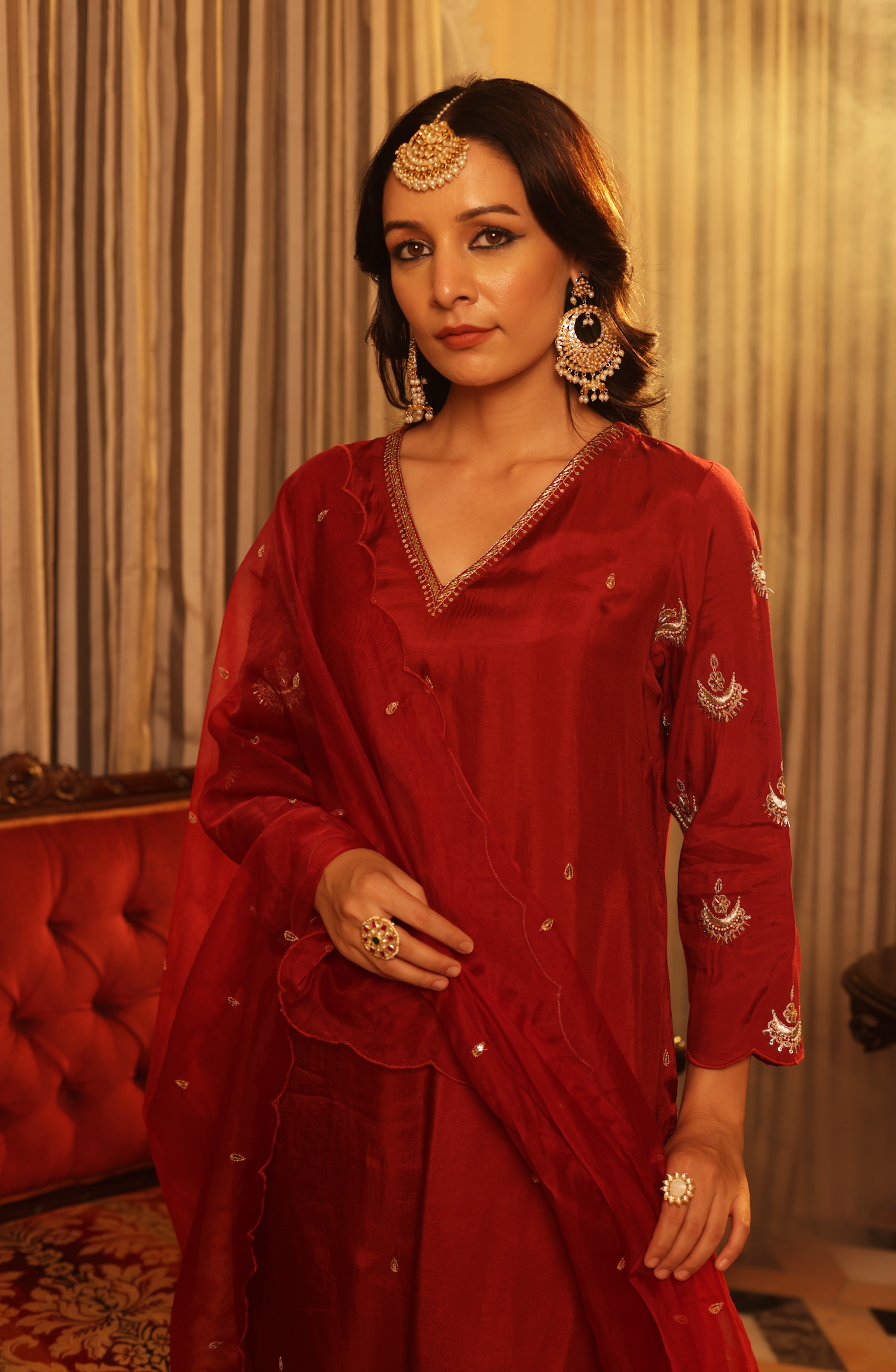 Diamond Red Silk Suit Set