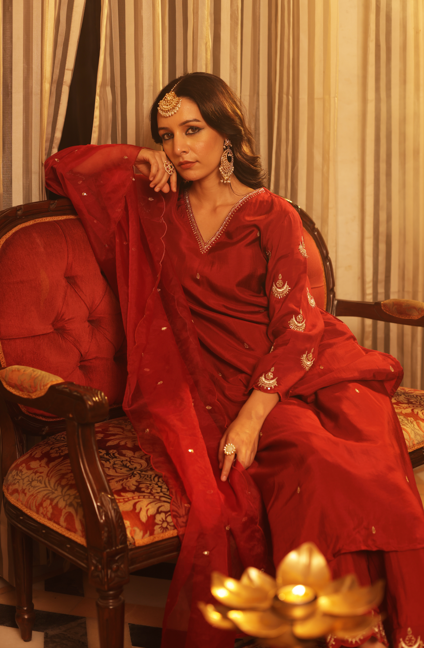 Diamond Red Silk Suit Set