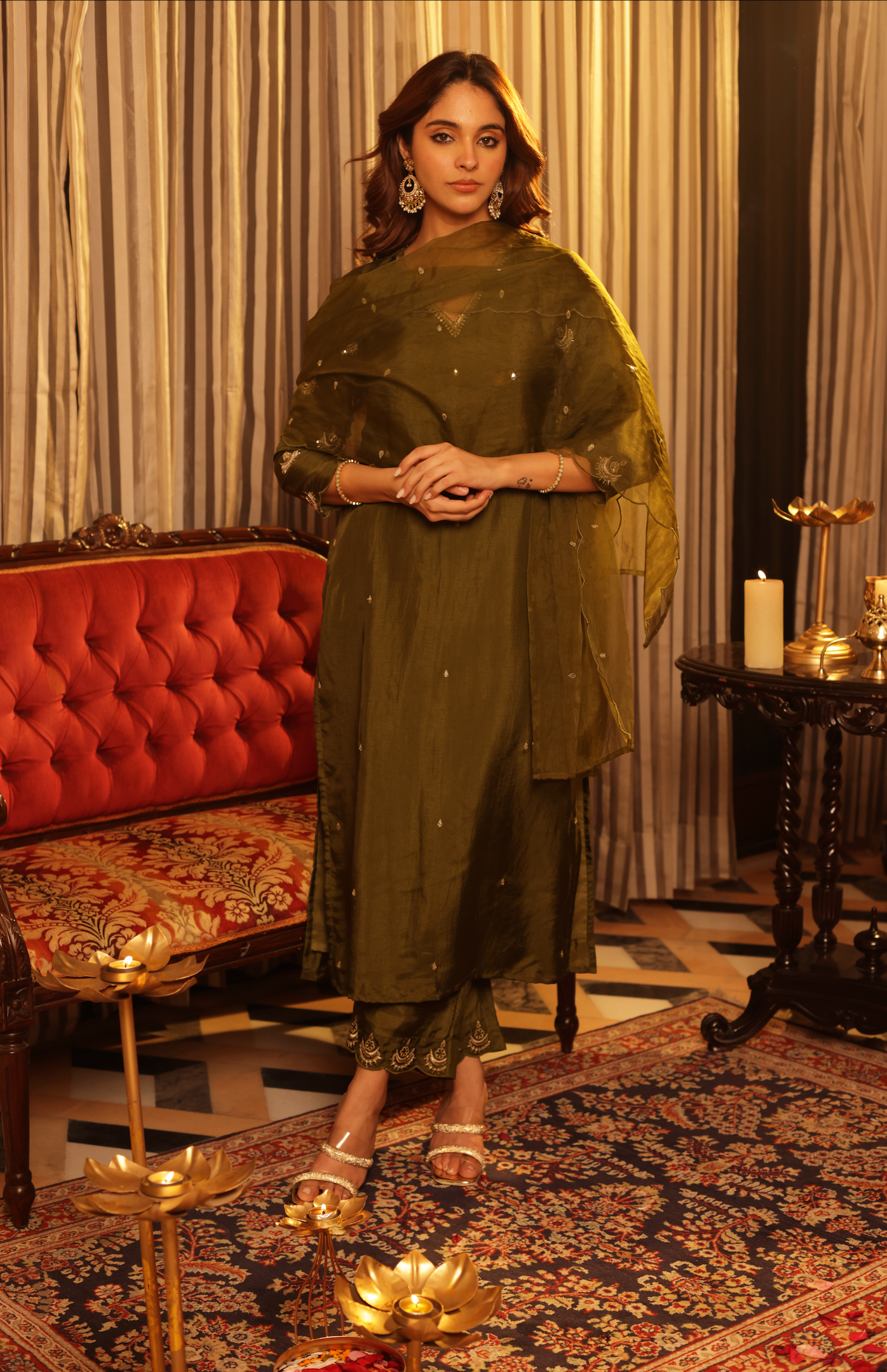 Diamond Green Silk Suit Set