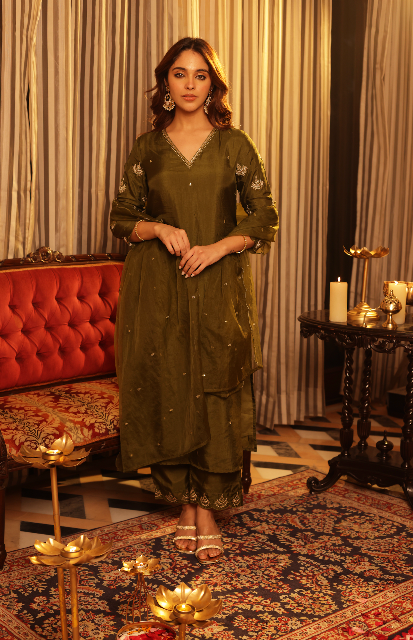 Diamond Green Silk Suit Set