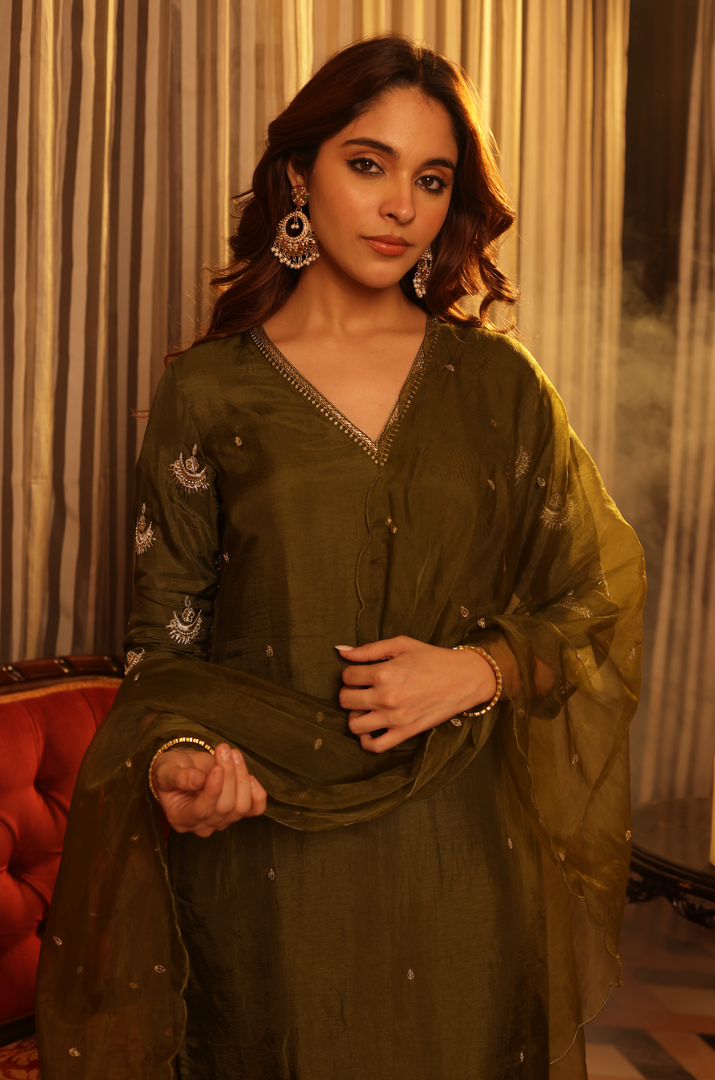 Diamond Green Silk Suit Set