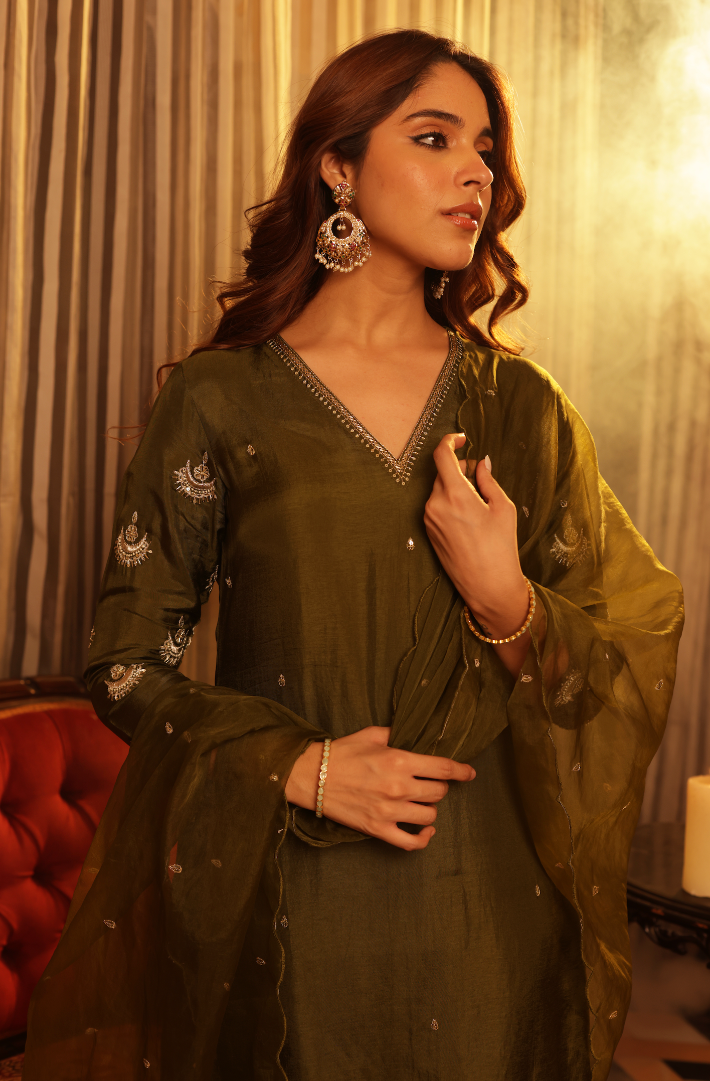 Diamond Green Silk Suit Set