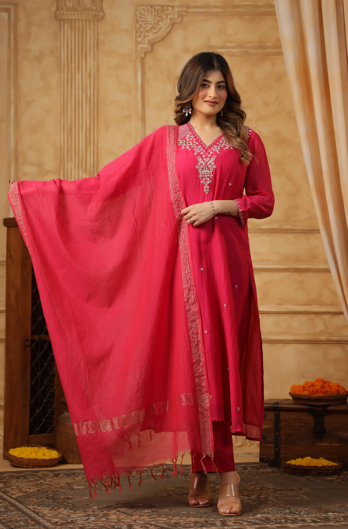 Pink Fuchsia Flair Chanderi Suit Set