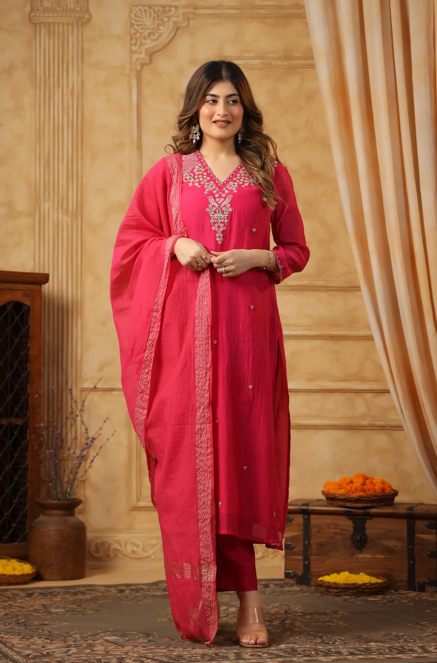 Pink Fuchsia Flair Chanderi Suit Set