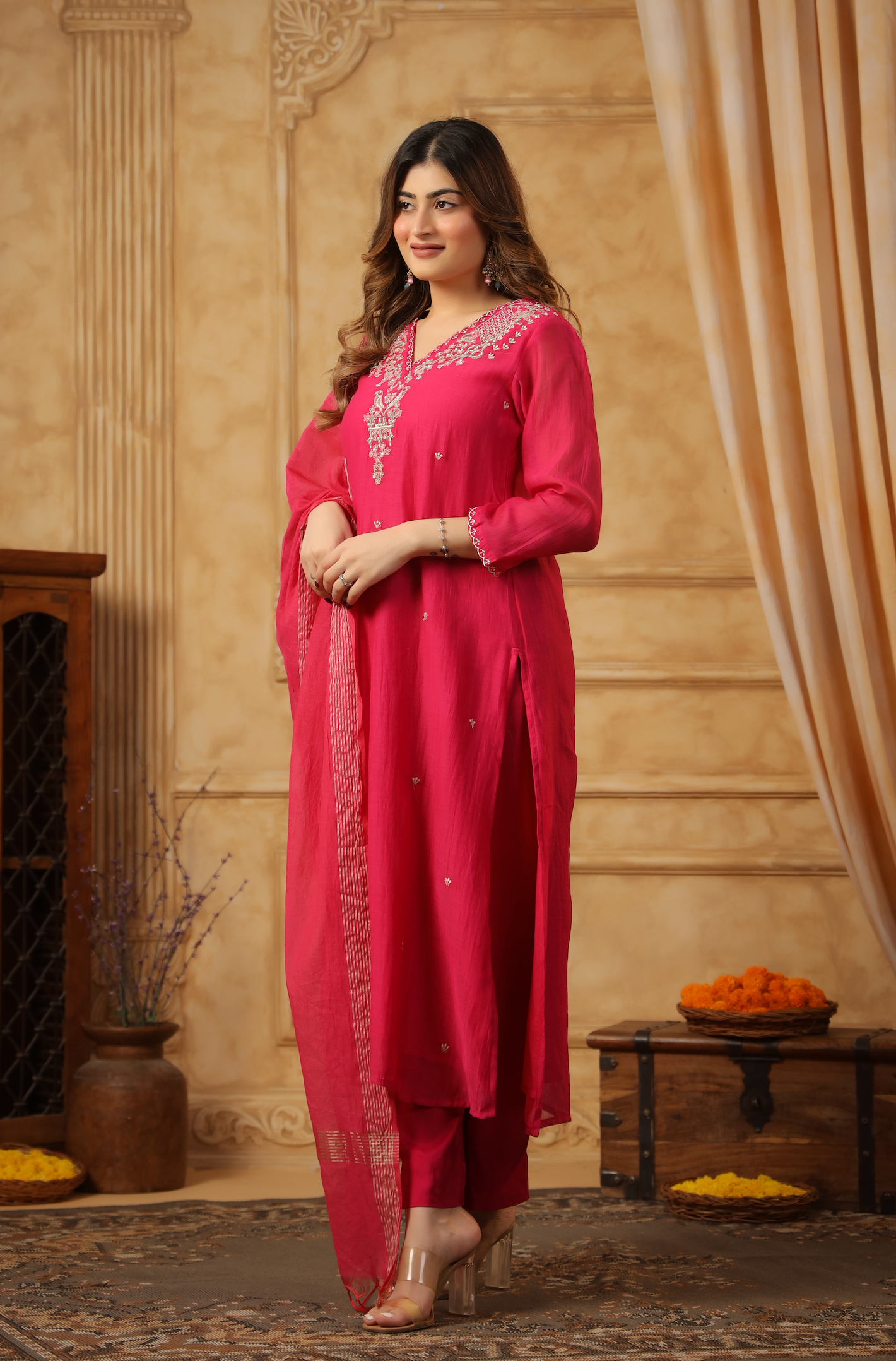 Pink Fuchsia Flair Chanderi Suit Set