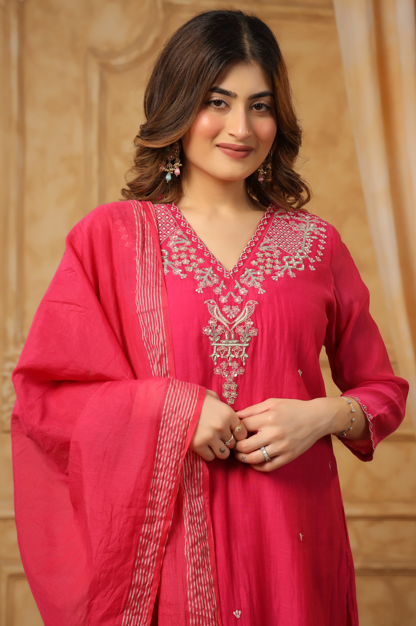 Pink Fuchsia Flair Chanderi Suit Set